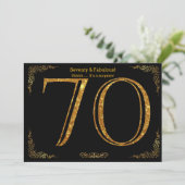 70th Birthday party, Gatsby styl，ブラック金ゴールドグリッター 招待状 (スタンド正面)