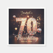 70th Birthday Party Gold Disco Music Notes Black スタンダードカクテルナプキン (正面)
