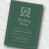 70th Birthday Party Golf Crest Elegant Script Sage 招待状