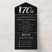 70th Birthday Party Golfer Black Simple Modern オールインワン招待状 (内側)