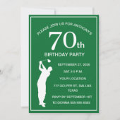 70th Birthday Party Golfer Green Par Dad Golf 招待状 (正面)