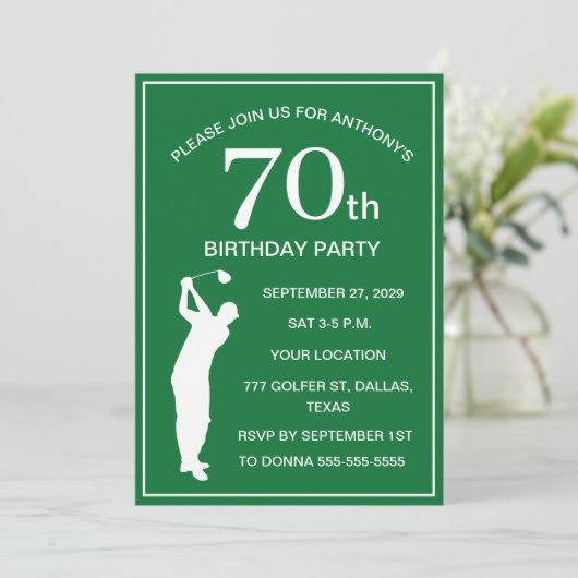 70th Birthday Party Golfer Green Par Dad Golf 招待状 (スタンド正面)