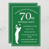 70th Birthday Party Golfer Green Par Dad Golf 招待状 (正面/裏面)