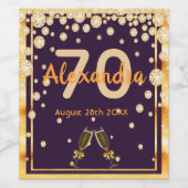 70th birthday party on purple 金ゴールド・ダイヤモンド ワインラベル (シングルラベル)