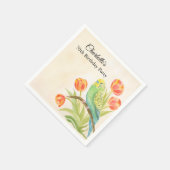 70th Birthday Party Parakeet with Tulips  スタンダードカクテルナプキン (角)