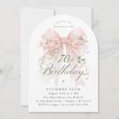 70th Birthday Party Pink Bow Rose Floral Arch 招待状 (正面)