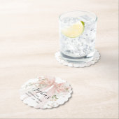 70th Birthday Party Pink Bow with Roses ペーパーコースター (インサイチュ)