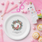 70th Birthday Party Red Cardinal Wreath Custom ペーパープレート (パーティー)