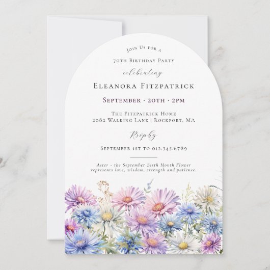 70th Birthday Party September Birth Month Flower  招待状 (正面)