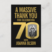 70th birthday photo black and gold サンキューカード (正面)