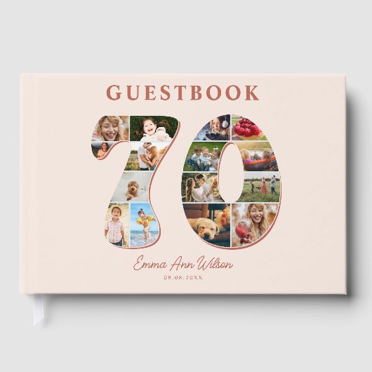 70th Birthday Photo Collage Milestone Guestbook ゲストブック (正面)