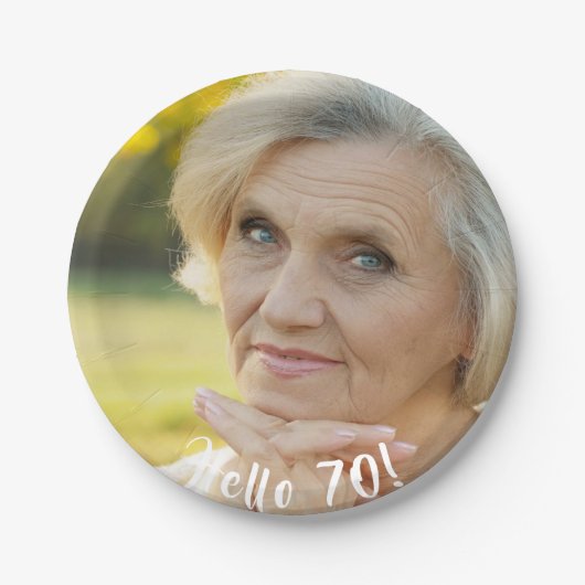 70th birthday photo hello 70 ペーパープレート (正面)