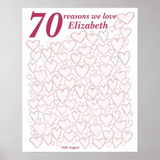 70th Birthday - Pink 70 Reasons We Love You Gift ポスター (正面)