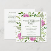 70th Birthday Pink Hydrangeas Card Request  招待状 (正面/裏面)