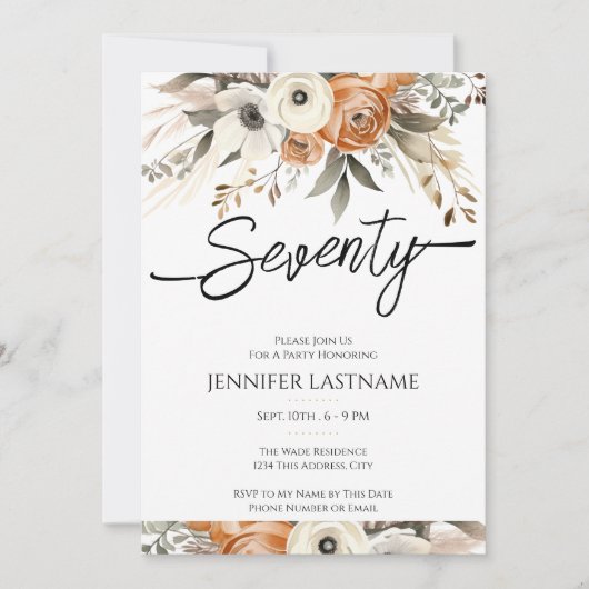 70th Birthday Rustic Floral Fall  招待状 (正面)