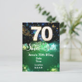 70th Birthday Save the Date Green  Postcard ポストカード (スタンド正面)