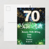 70th Birthday Save the Date Green  Postcard ポストカード (正面/裏面)