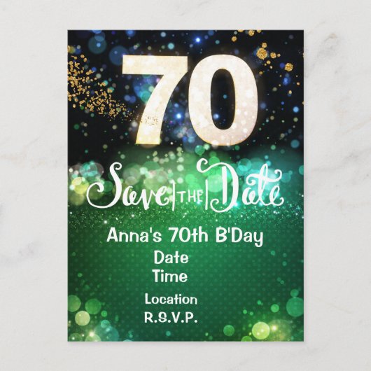 70th Birthday Save the Date Green  Postcard ポストカード (正面)