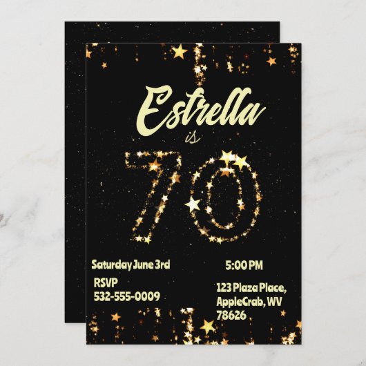 70th Birthday Seniors Digital Elegant Party 招待状 (正面/裏面)