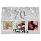 70th birthday silverグリッター写真 ラージペーパーバッグ (正面)