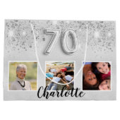 70th birthday silverグリッター写真 ラージペーパーバッグ (裏面)