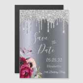 70th birthday silverグリッターSave the Date magnet (正面/裏面)
