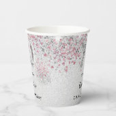 70th birthday silver pinkグリッター名 紙コップ (左)