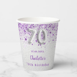 70th birthday silver purpleグリッター名 紙コップ