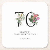 70th Birthday Simple Elegant Tropical Invitation スクエアペーパーコースター (正面)