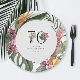 70th Birthday Simple Elegant Tropical Invitation ペーパープレート