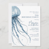 70th Birthday Simple Modern Coastal Jellyfish 招待状 (正面)