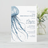 70th Birthday Simple Modern Coastal Jellyfish 招待状 (スタンド正面)