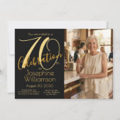 70th Celebration Photo Black Gold 70th Birthday 招待状 (正面)