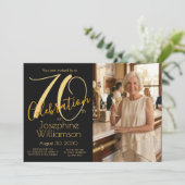 70th Celebration Photo Black Gold 70th Birthday 招待状 (スタンド正面)