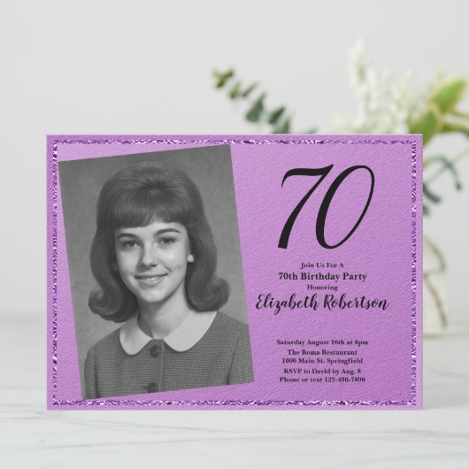 70th Custom Photo Purple and Black 招待状 (スタンド正面)
