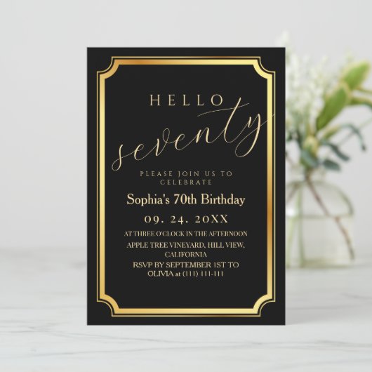 70th Modern & Minimal Black Birthday Party 招待状 (スタンド正面)