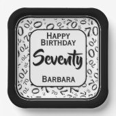 70th Party Random Number Pattern Black/White ペーパープレート (正面)