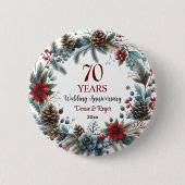 70th Platinum Wedding Anniversary Elegant Winter 缶バッジ (正面)