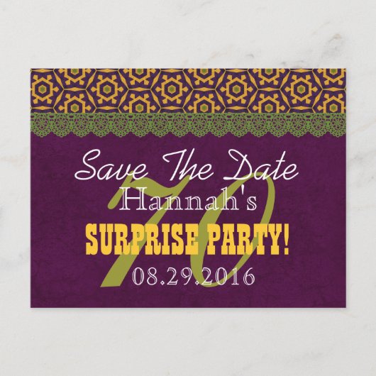 70th Save the Date SURPRISE誕生日V070D 案内ポストカード (正面)
