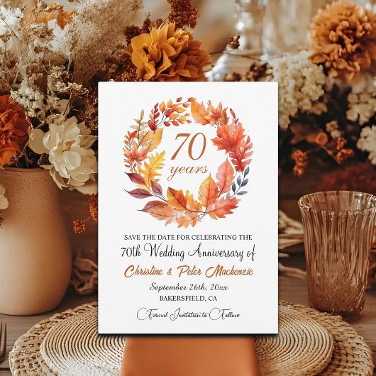 70th Wedding Anniversary Elegant Fall Floral セーブザデート