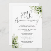 70th Wedding Anniversary Greenery Floral 招待状 (正面/裏面)