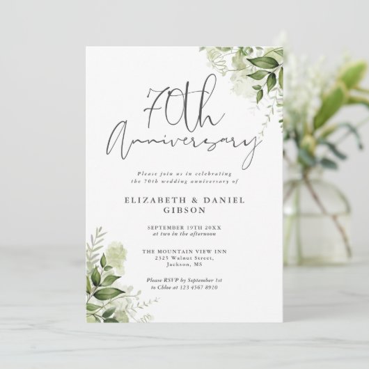 70th Wedding Anniversary Greenery Floral 招待状 (スタンド正面)