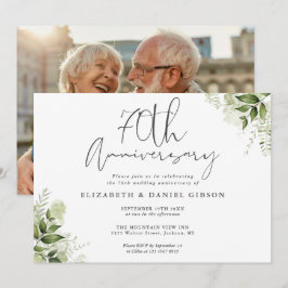 70th Wedding Anniversary Greenery Floral Photo 招待状