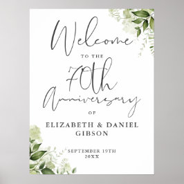 70th Wedding Anniversary Greenery Welcome Sign ポスター