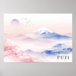 70x50cm(28x20")Mt. Fuji&Cherry Blossoms Watercolor ポスター