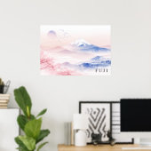 70x50cm(28x20")Mt. Fuji&Cherry Blossoms Watercolor ポスター (ホームオフィス)