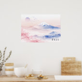 70x50cm(28x20")Mt. Fuji&Cherry Blossoms Watercolor ポスター (キッチン)