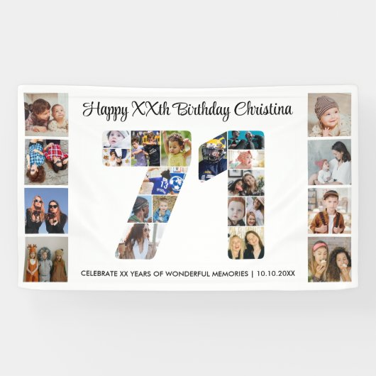 71歳の誕生日パーティー ナンバー71フォトコラージュ 横断幕 (横)