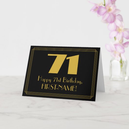 71歳の誕生日:アールデコ調の見た目で「71」と名前 カード (蘭)