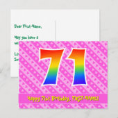 71歳の誕生日：ピンクのストライプとハート、虹色71 ポストカード (正面/裏面)